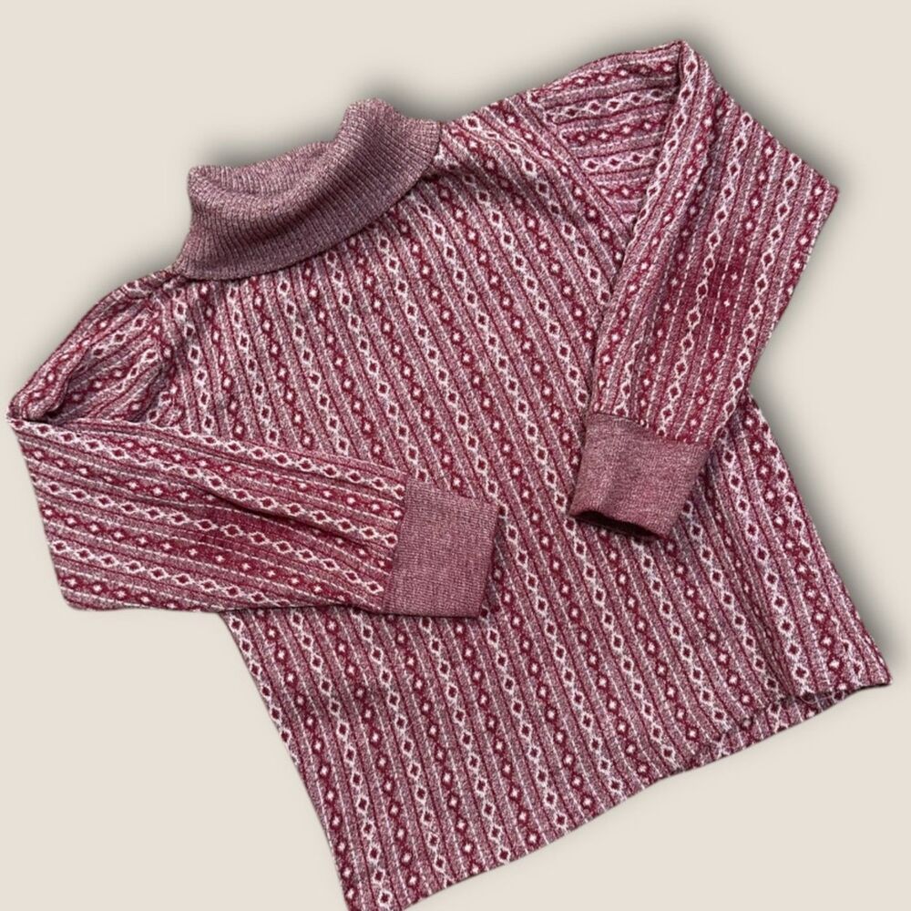 Vintage 1970s Donmoor Kids Knit Sweater Burgundy Mock Neck Size 6
